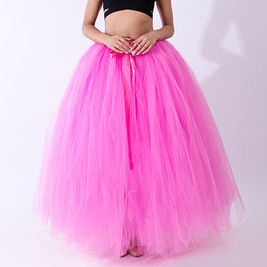 Layered Tulle Ball Skirt with Satin Bow in Hot Pink – One Size | The Pretty Pistol
