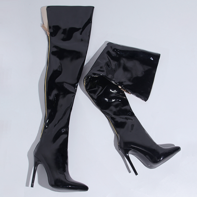 Black Over The Knee High Heel Boots for Women