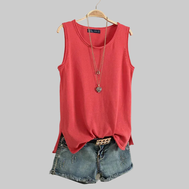 Women’s Everyday Scoop-Neck Tank in Watermelon Red – Sleeveless Relaxed Fit, Side Slits, Sizes M–2XL | The Pretty Pistol