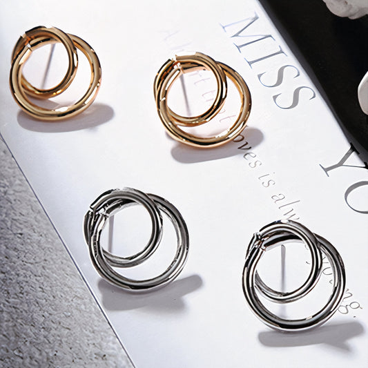 Interlocked Double Ring Hoop Earrings in Gold & Silver – Post-Back Metal Earrings | The Pretty Pistol