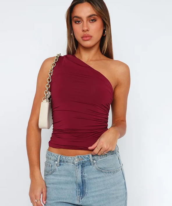 Elegant One-Shoulder Ruched Top