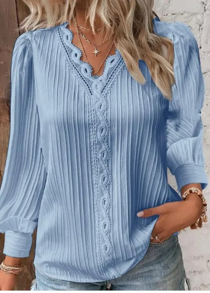 Blouse with Lace Details in Chiffon up to 4XL