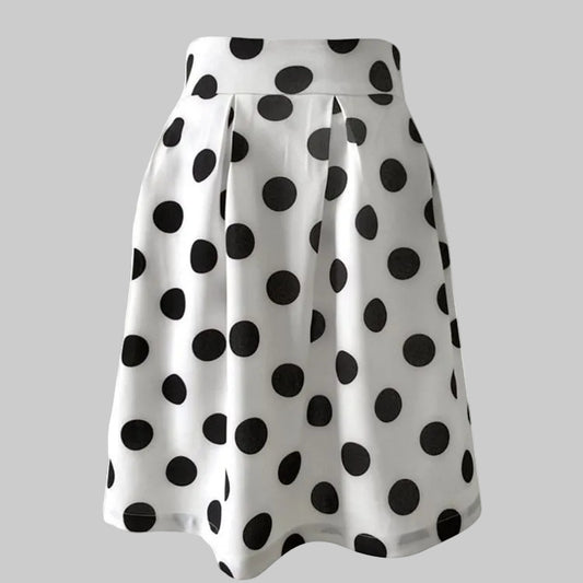 Women's Black and White Polka Dot Pleated Skirt – High Waisted Box Pleat A-Line Skirt, Sizes S-2XL | The Pretty Pistol