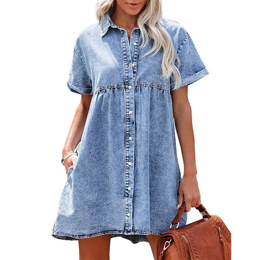Ruffled Denim Dress up to 2XL