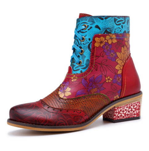 Lace-Up Women's Boots, Vintage Style Leather Cowgirl Boots