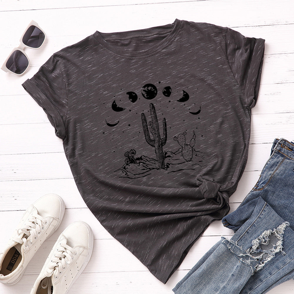 Loose Fit Cactus Cotton Short Sleeve T-Shirt for Women up to 5XL