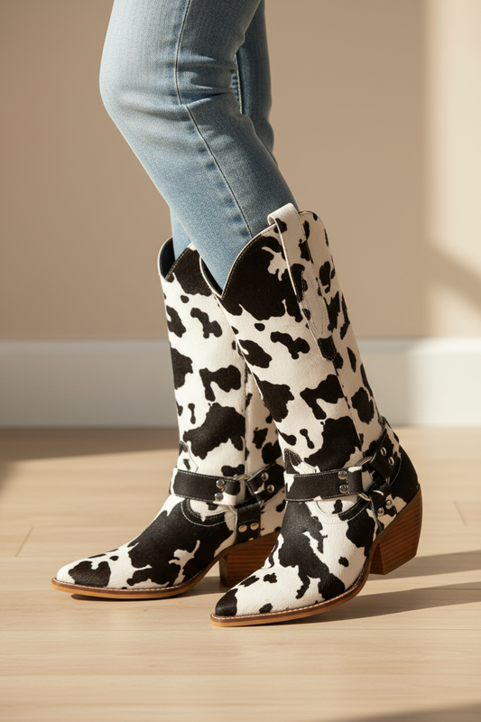 Cow Print Western Boots