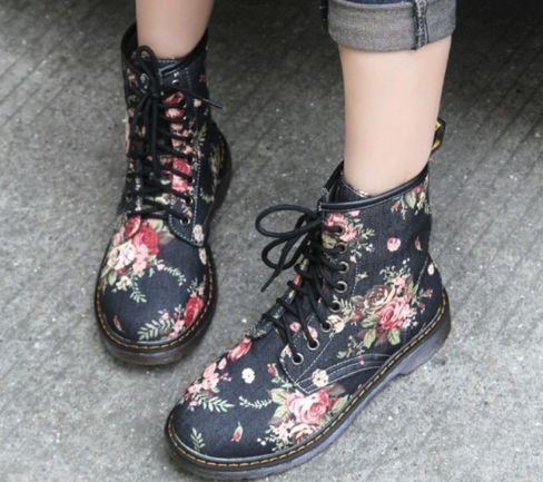 Floral Print Combat Boots