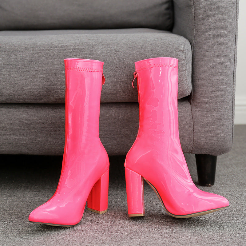 Stylish Candy Color Chunky Heeled Ankle Boots for Women