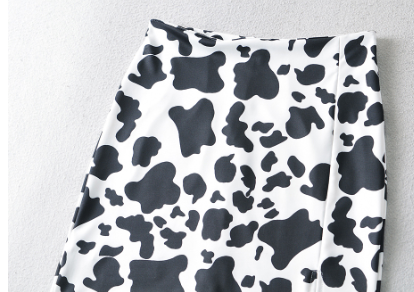 Cow Spot Print A-Line Skirt with Elastic Waist