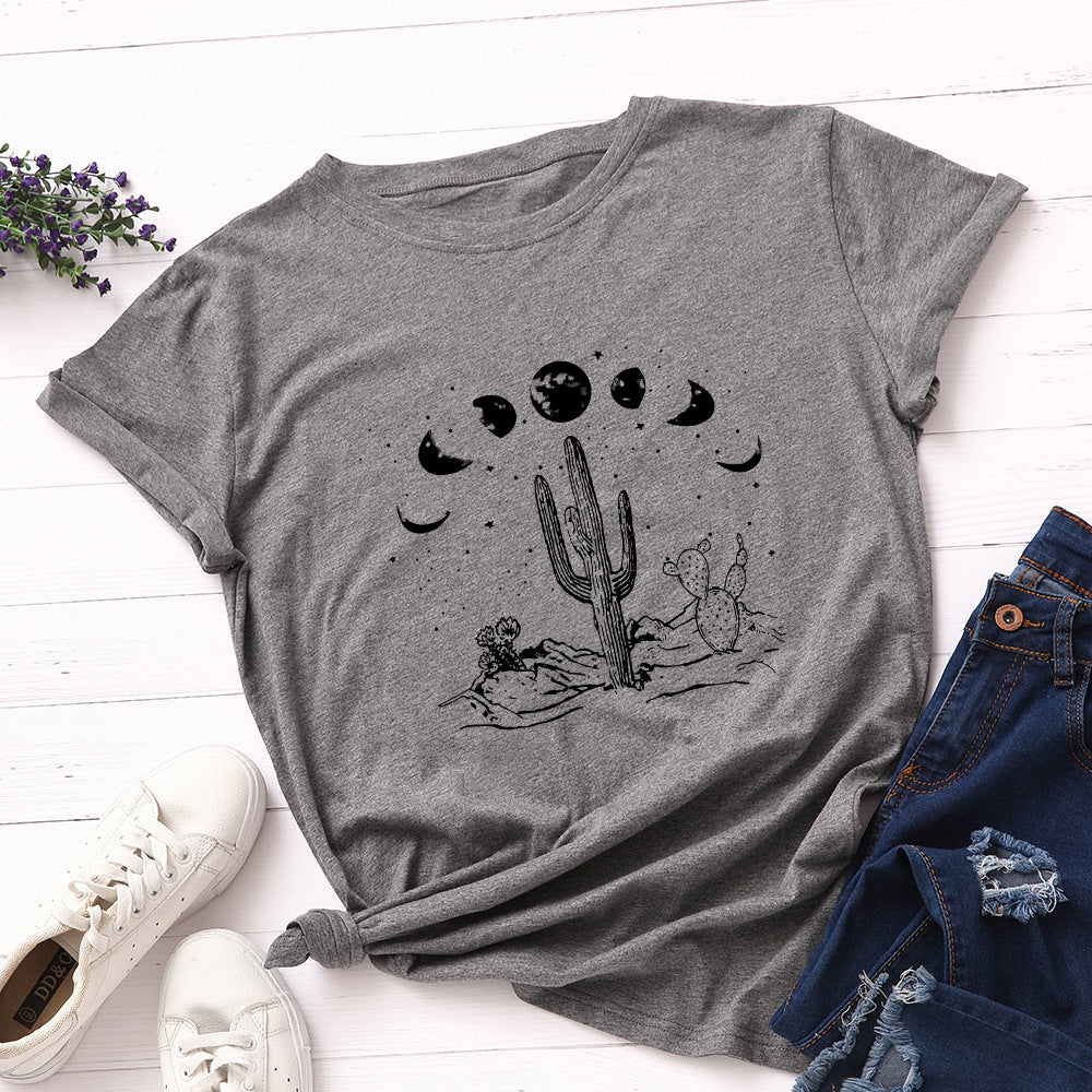 Loose Fit Cactus Cotton Short Sleeve T-Shirt for Women up to 5XL