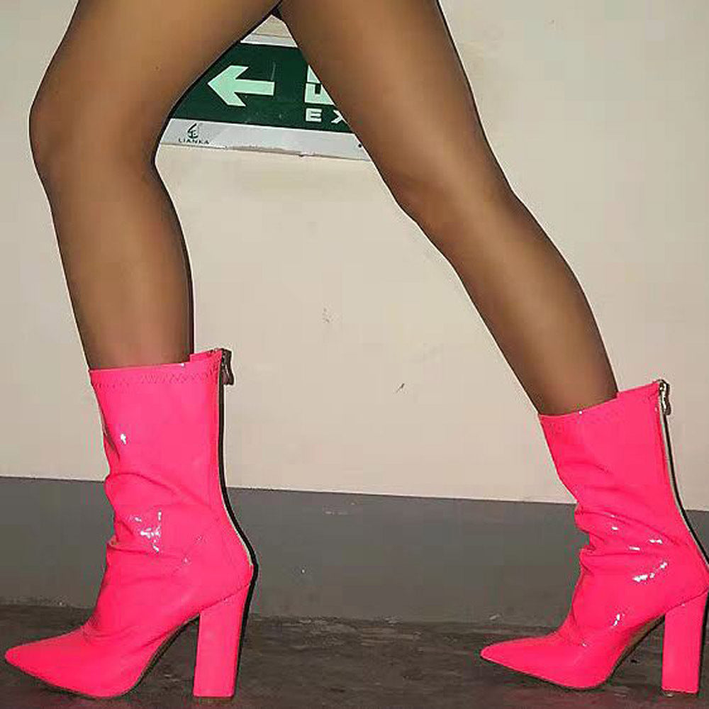 Stylish Candy Color Chunky Heeled Ankle Boots for Women