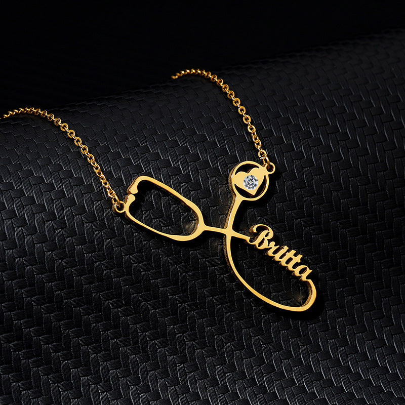 Personalized Stainless Steel Stethoscope Name Necklace