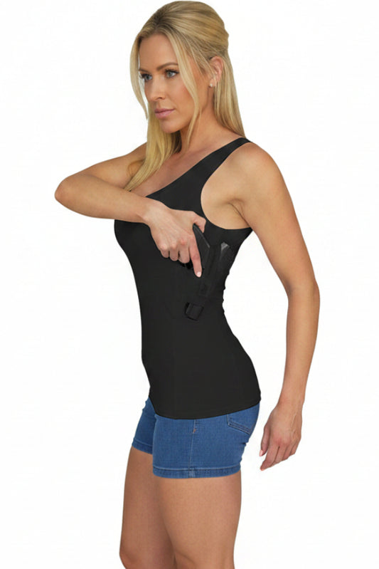 AC Undercover Women's Concealed Carry Compression Tank Top with Built-In Side Holster – Black Small | The Pretty Pistol