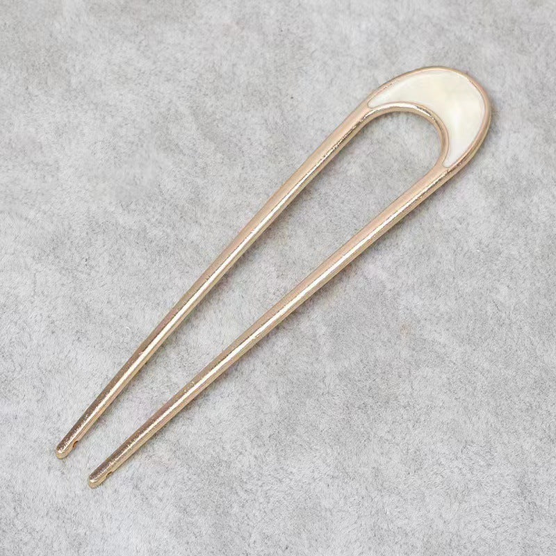 Minimalist Metal Hair Fork with Shell Design