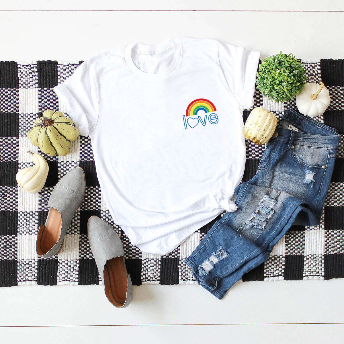 Rainbow Love Graphic Cotton Tee in White – Sizes S-3XL | The Pretty Pistol