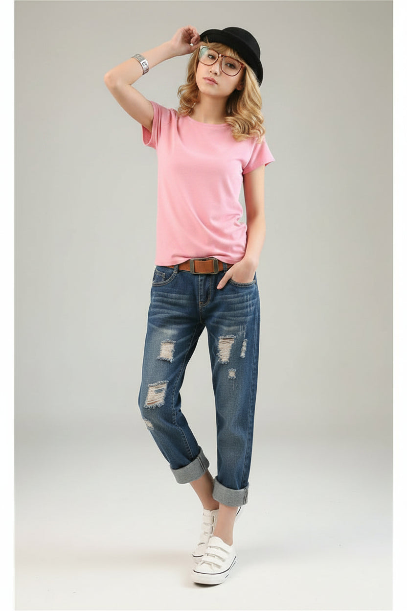 Cropped Ripped Denim Capris
