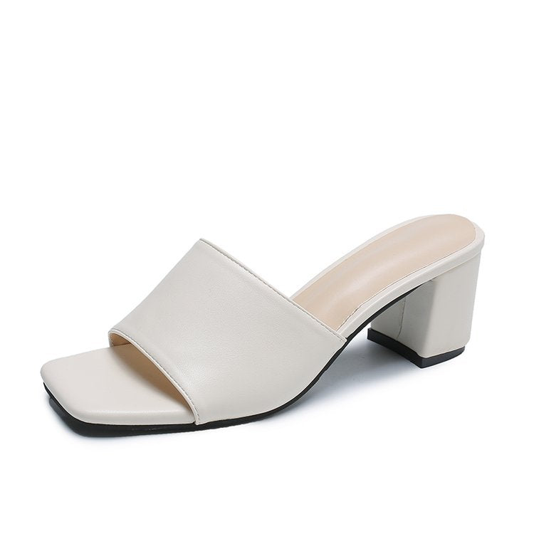 Plus Size Solid Color Square Toe Thick Heel Sandals