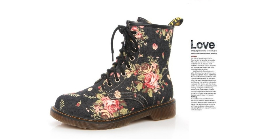 Floral Print Combat Boots