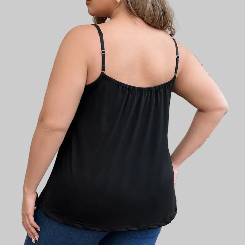 Women’s Curvy Built-In Bra Tank Top in Black – Adjustable Straps, Gathered Scoop Neck, Flowy Fit, Sizes L–3XL | The Pretty Pistol