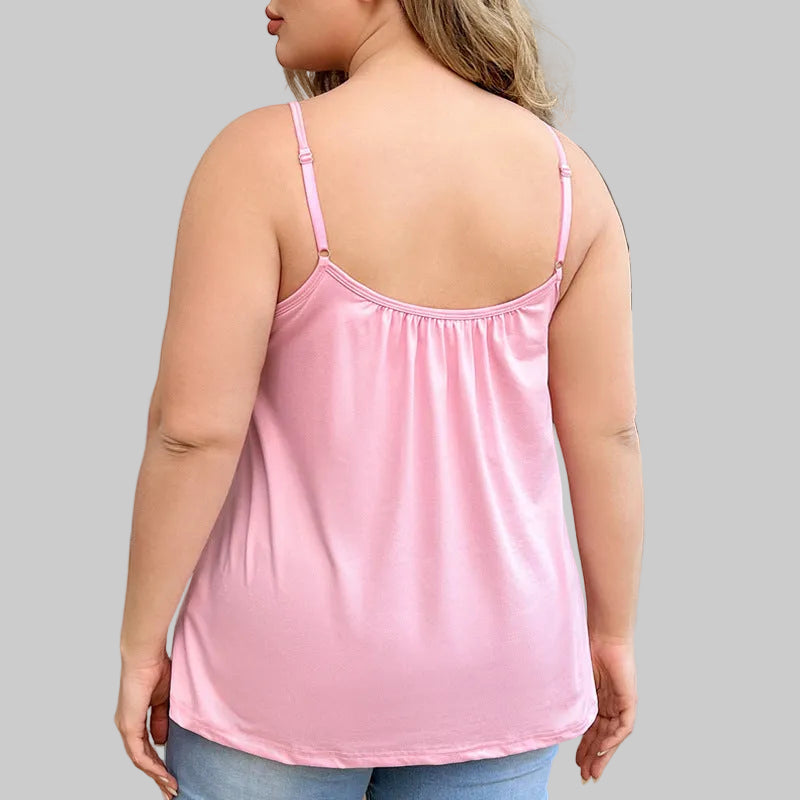 Women’s Curvy Built-In Bra Tank Top in Pink – Adjustable Straps, Gathered Scoop Neck, Flowy Fit, Sizes L–3XL | The Pretty Pistol