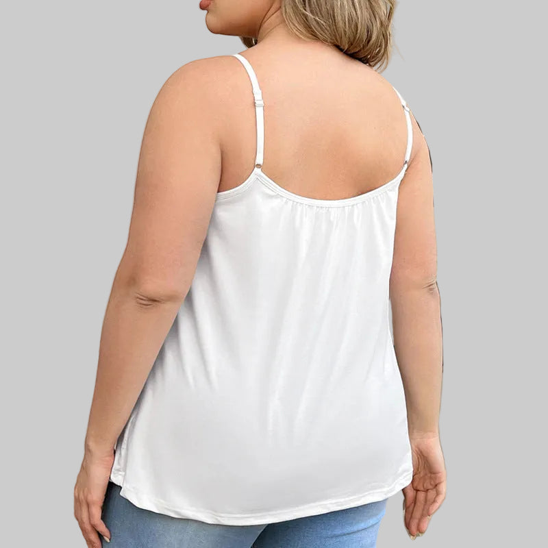 Women’s Curvy Built-In Bra Tank Top in White – Adjustable Straps, Gathered Scoop Neck, Flowy Fit, Sizes L–3XL | The Pretty Pistol