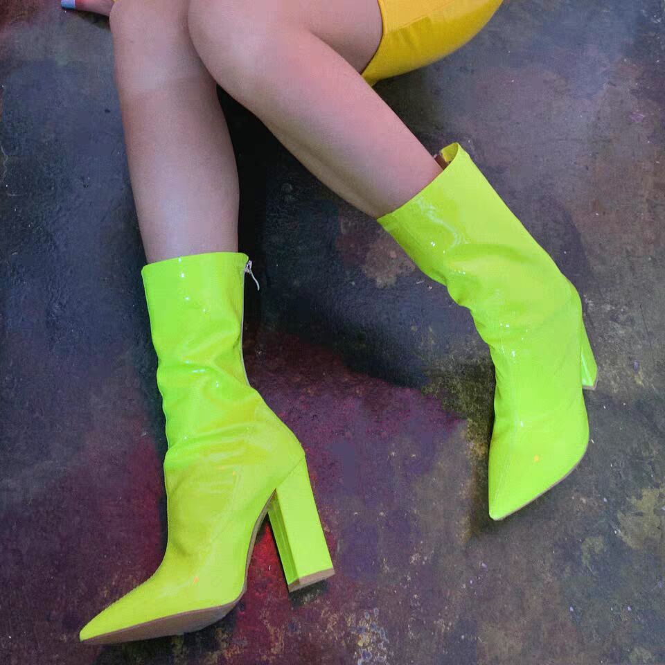 Stylish Candy Color Chunky Heeled Ankle Boots for Women