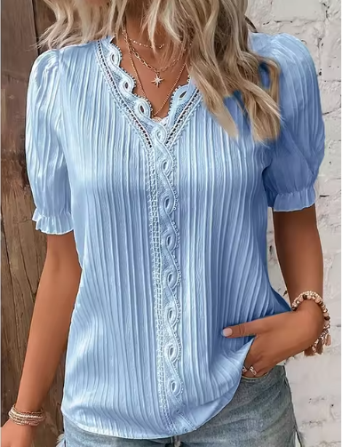 Lace-Trimmed Princess Sleeve Blouse up to 5XL