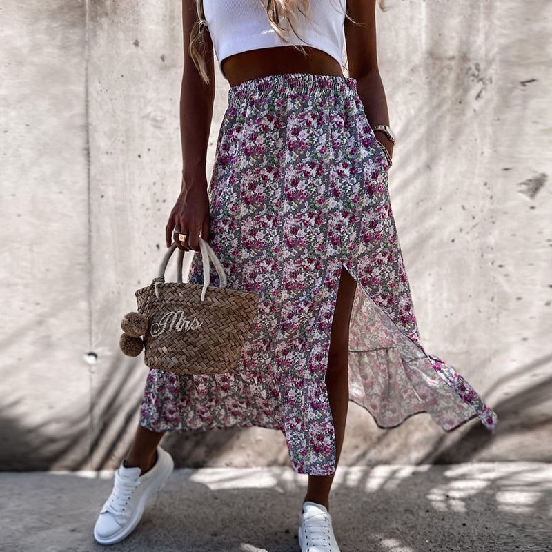 Chic Floral Maxi Skirt with Elastic Waist