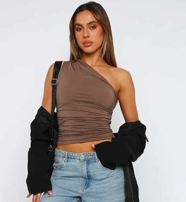 Elegant One-Shoulder Ruched Top