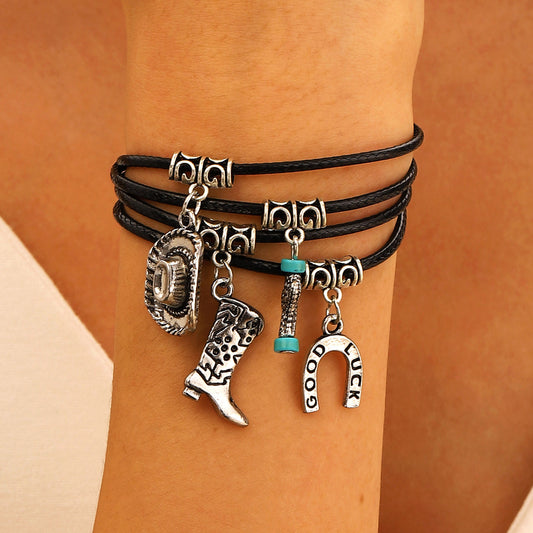 Chic Country Multi-Layer Leather Charm Bracelet