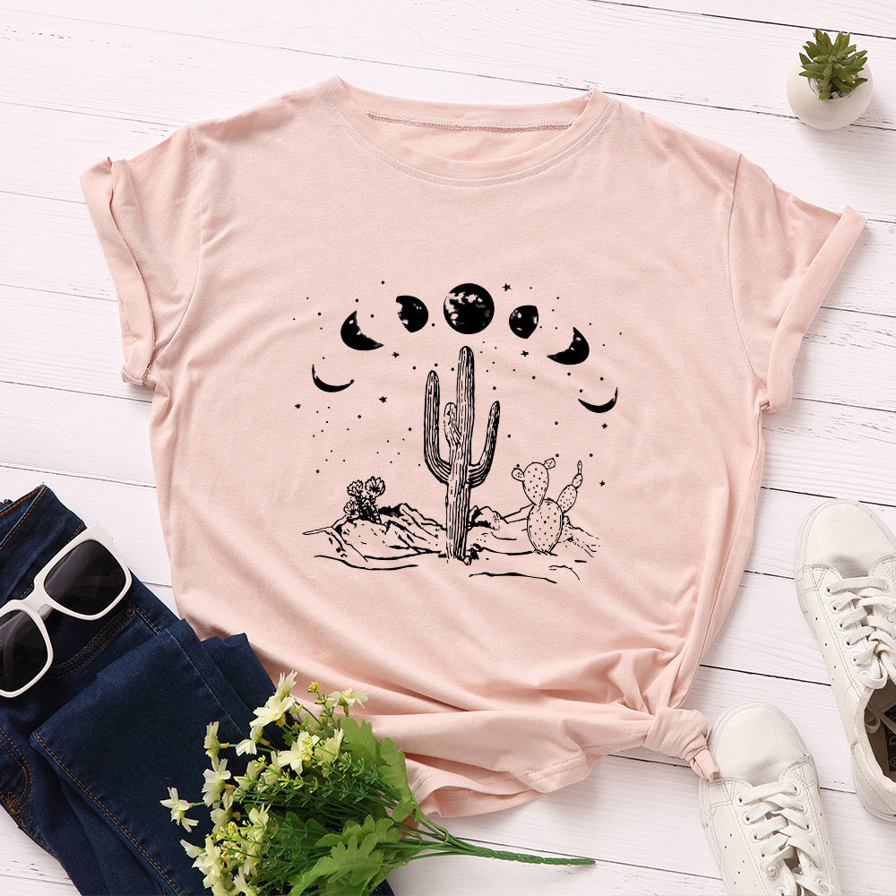 Loose Fit Cactus Cotton Short Sleeve T-Shirt for Women up to 5XL