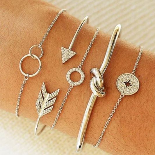 Stacked Bracelet Set in Silver – 2 Cuffs & 3 Bracelets | The Pretty Pistol