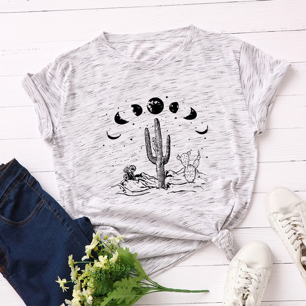 Loose Fit Cactus Cotton Short Sleeve T-Shirt for Women up to 5XL