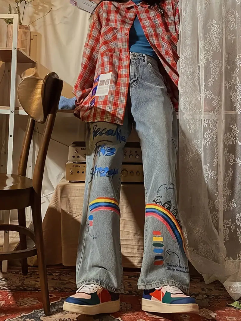 Women's Loose Fit Wide Leg Denim Jeans with Pockets