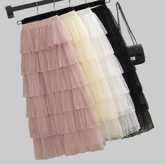 Tiered Tulle Midi Skirt in Pink Apricot White Black – One Size | The Pretty Pistol