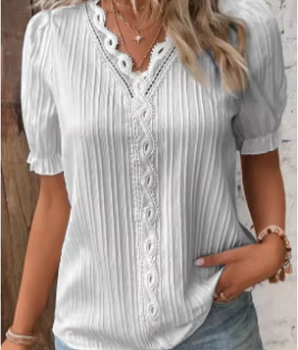 Lace-Trimmed Princess Sleeve Blouse up to 5XL