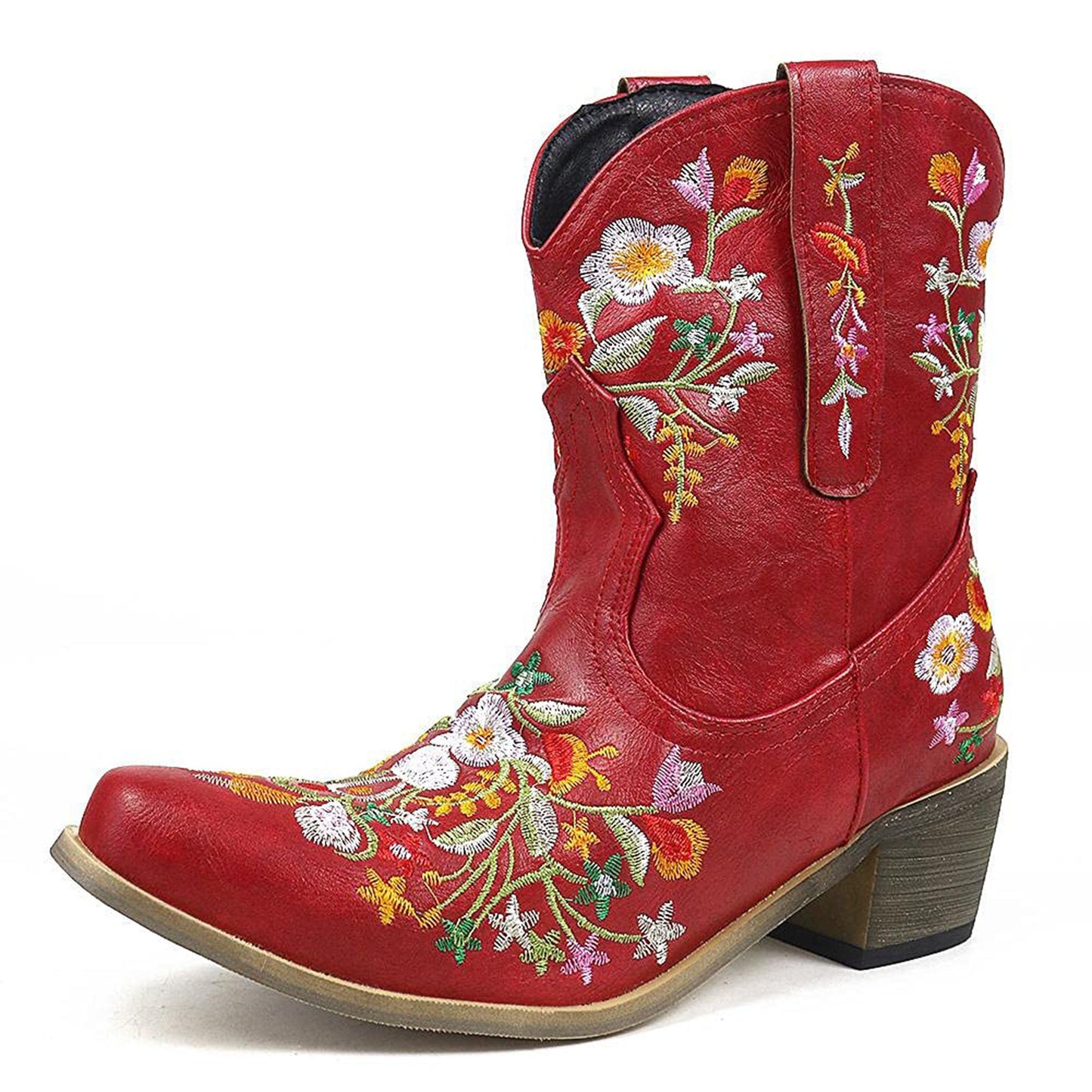 Comfortable Low Heel Embroidered Boots for Women