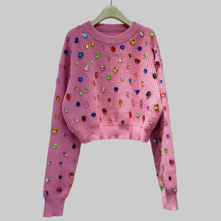 Women’s After Dark Diamond Accent Sweater in Pink – Metallic Knit, Relaxed Fit, One Size | The Pretty Pistol
