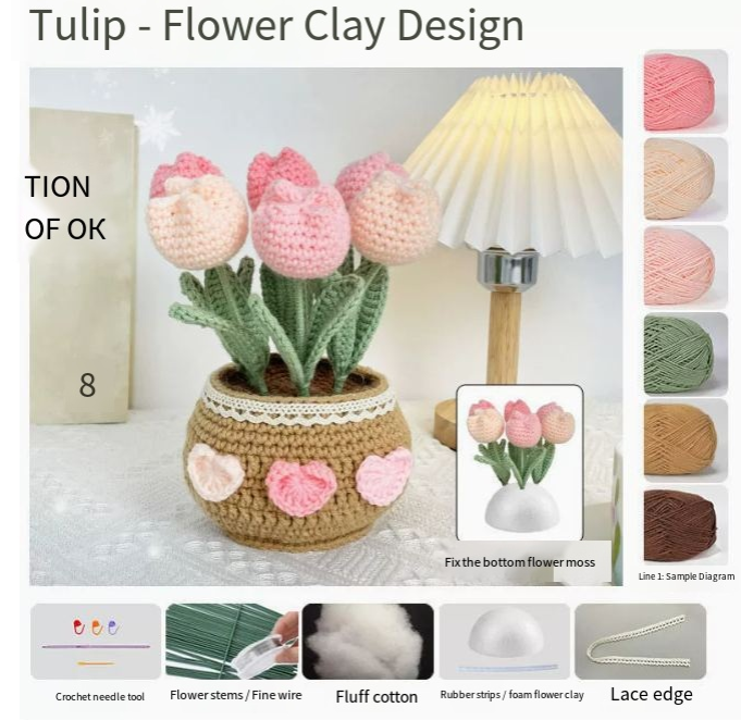 Tulip (Flower Clay) → DIY Crochet Tulip Flower Bouquet Kit with Lace Pot & Flower Clay | The Pretty Pistol