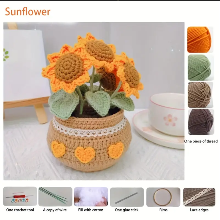 Hand-Knit DIY Tulip and Daisy Crochet Bouquet Kit