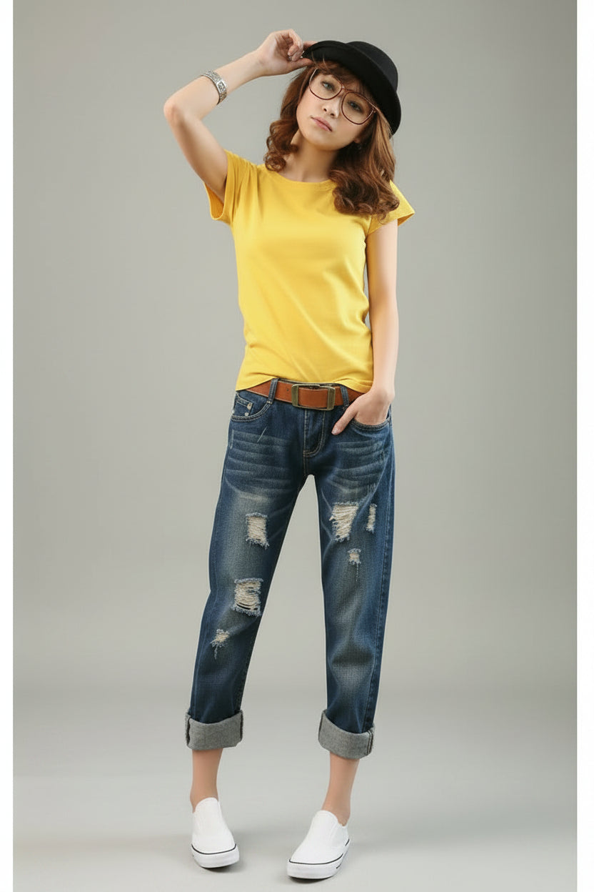 Cropped Ripped Denim Capris