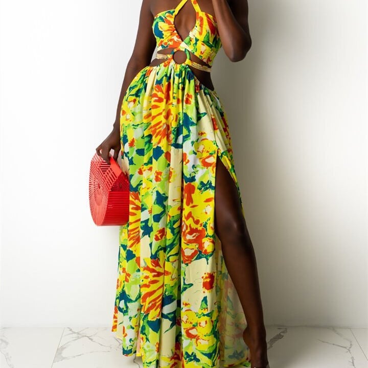 Sleeveless Print Halter Dress for Women