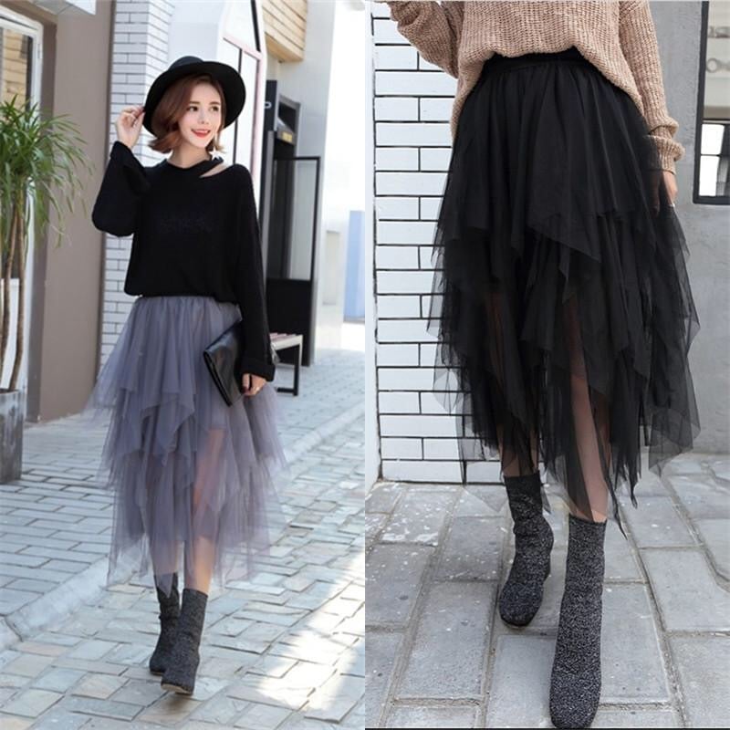 Elevated Mesh Flare Gauze Skirt