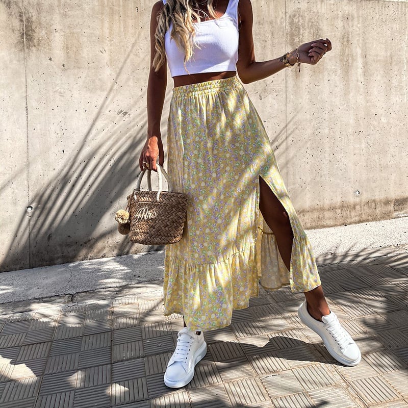 Chic Floral Maxi Skirt with Elastic Waist