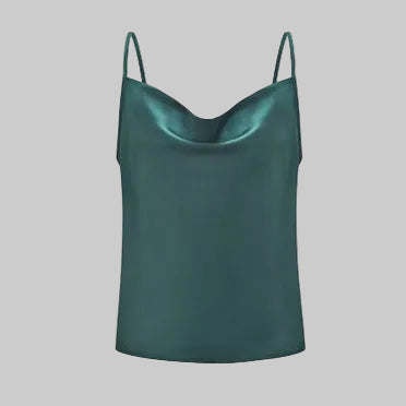 Women’s Draped Cowl Tank in Dark Green – Glossy Finish, Slim Straps, Draped Neckline, Sizes S–3XL | The Pretty Pistol