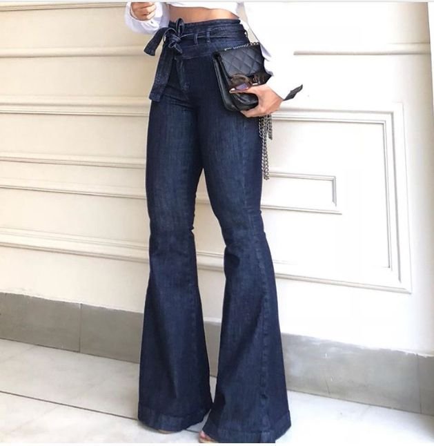 Women's High-Rise Denim Flare Jeans with Elastic Waist