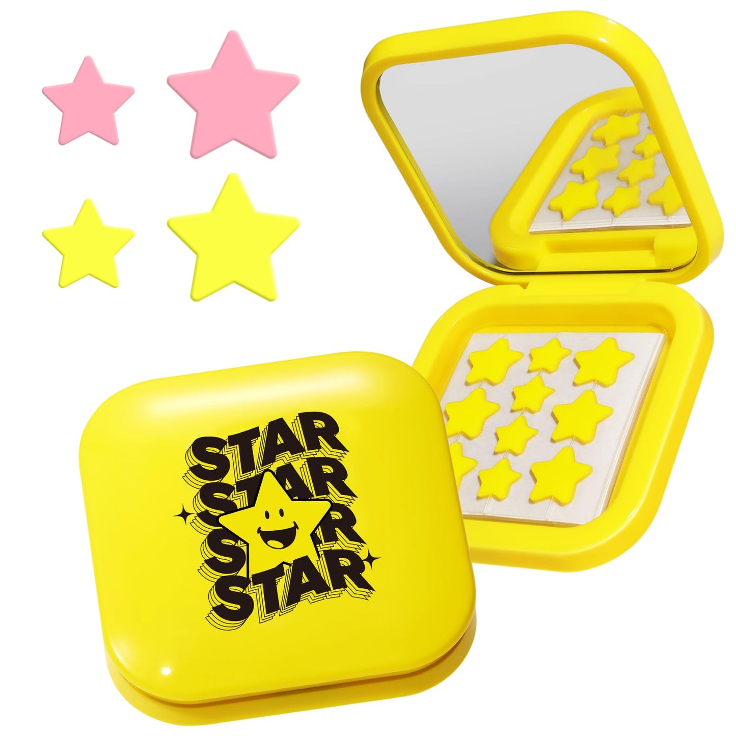 LitBear Cute Case with Pimple Patches for Face Little Compact with Pink & Yellow Star Hydrocolloid Acne Patch Blemish Patches Zit Patches (120 Count)