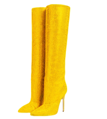 Rhinestone Pointed Toe Stiletto Tall Boots for Women