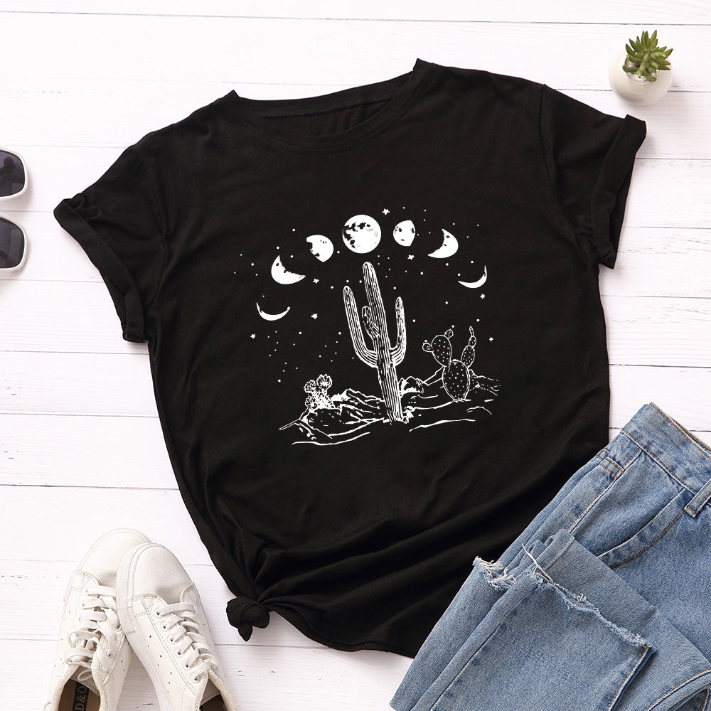 Loose Fit Cactus Cotton Short Sleeve T-Shirt for Women up to 5XL